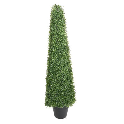 45" Two Tone Green Triangular Artificial Boxwood Topiary Potted Tree - Unlit