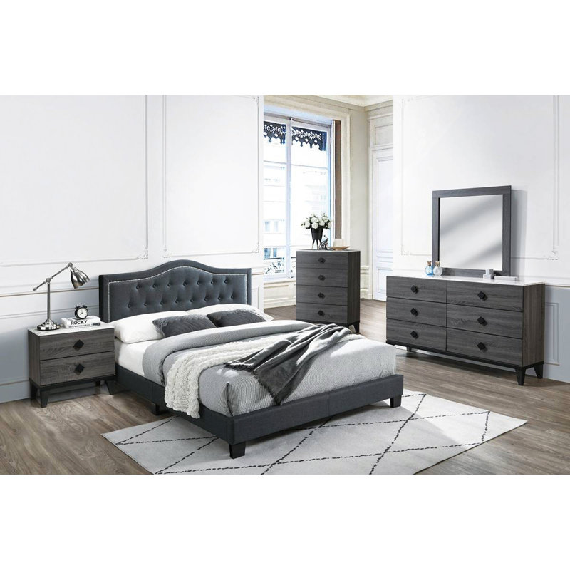 Tête de lit capitonnée 1Pc, Gris anthracite, Lit double