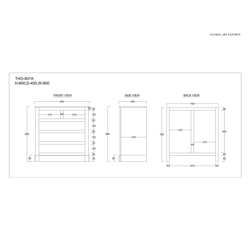 Naranjo Solid Wood 80cm W 5 - Drawer Chest of Drawers