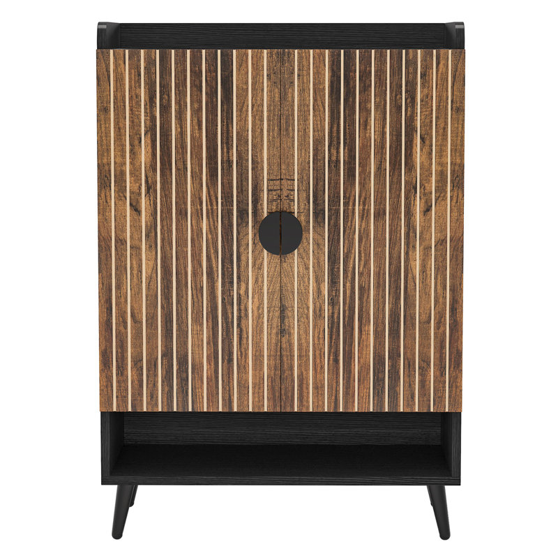 29.6 Inches  Rustic Brown Wooden Shoe Cabinet With Doors, Brown/Black