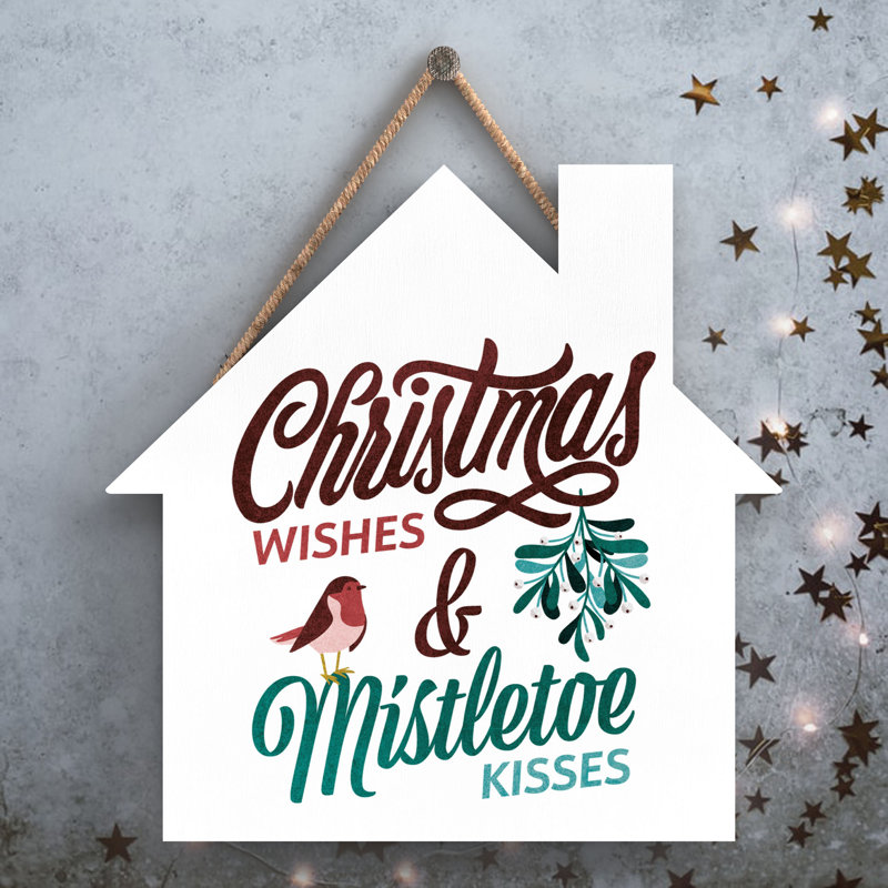 Wishes Kisses Home Hanging Plaque Wooden House Plaque, 9.9cm H x 9.9cm W x 0.5cm D