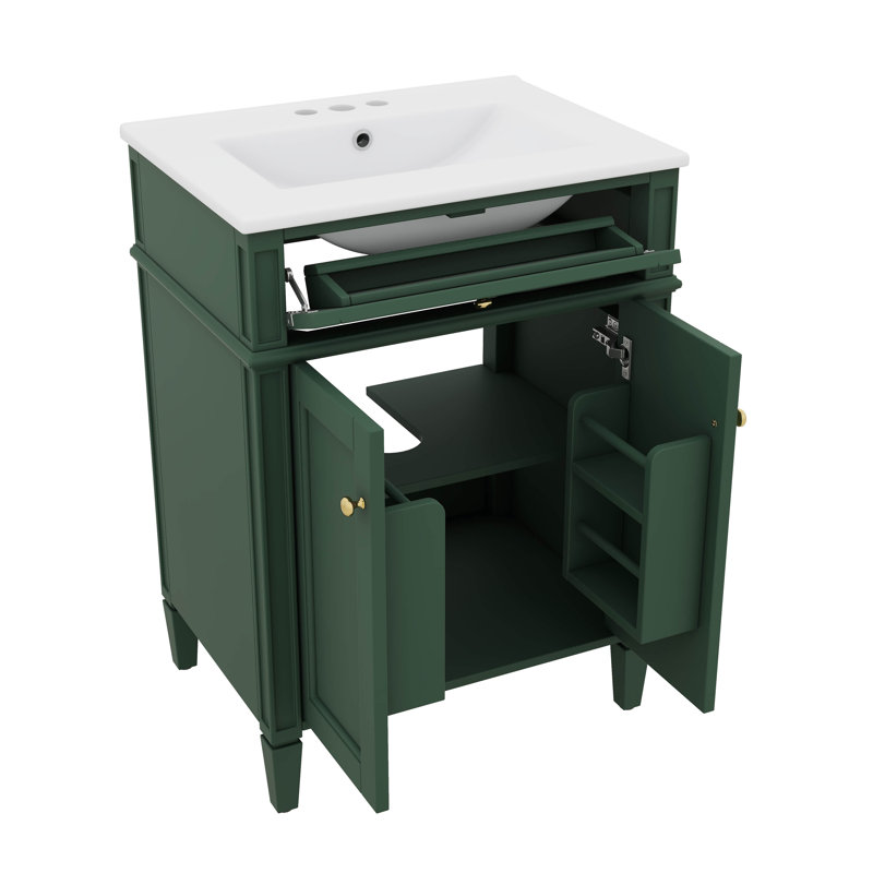Meuble-lavabo 24 po avec lavabo, unité de rangement moderne avec 2 portes à fermeture en douceur et tiroir escamotable, Vert