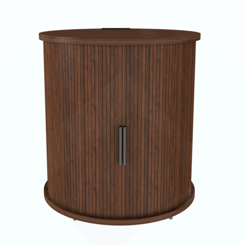 Mid Century Modern Cylinder End Table With Built-In Charging Station & Sliding Door, 2-Tier Storage Round Nightstand With USB Ports, Bedside Table For Living Room, Bedroom, Entryway