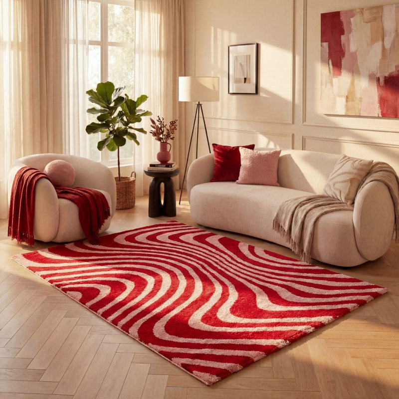 Joli Striped Area Rug Soft Dense Pile for Living Rooms and Bedrooms, Rectangle 200 x 290 cm, Red/Pink