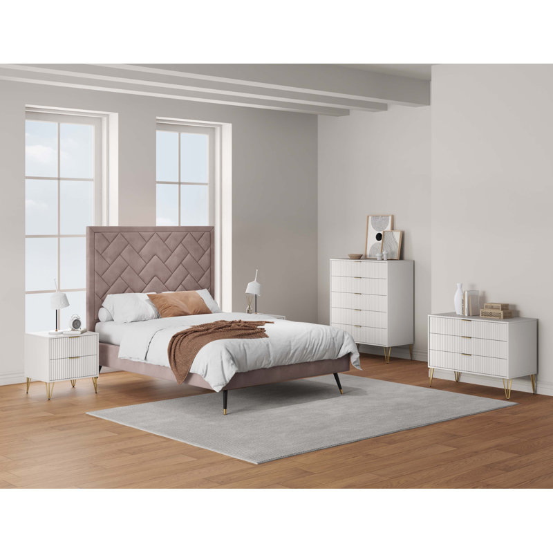 Ensemble de chambre à coucher moderne avec commode et commode 2 pièces Dumbo, Gris, 2