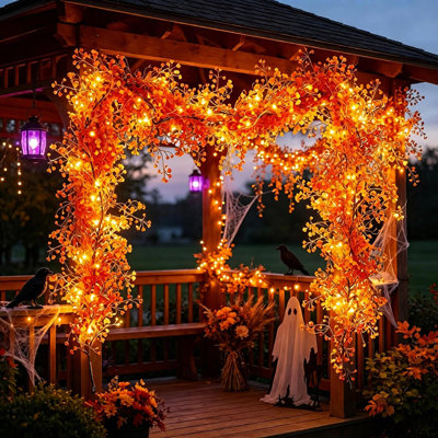 Décoration d'Halloween en rotin artificiel lumineux avec guirlande lumineuse de 180 cm (70,8 pouces) pour foyer, escaliers, murs, portes et fenêtres : un incontournable pour les fêtes !