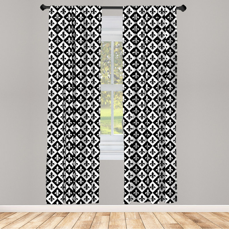 Black and White Fleur De Lis Room Darkening Curtain Panels