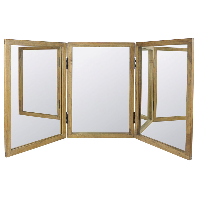 Miroir à trois volets en bois