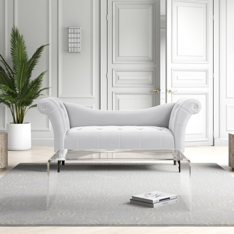 Méridienne rembourrée Kareem, Velours blanc classique, Espresso