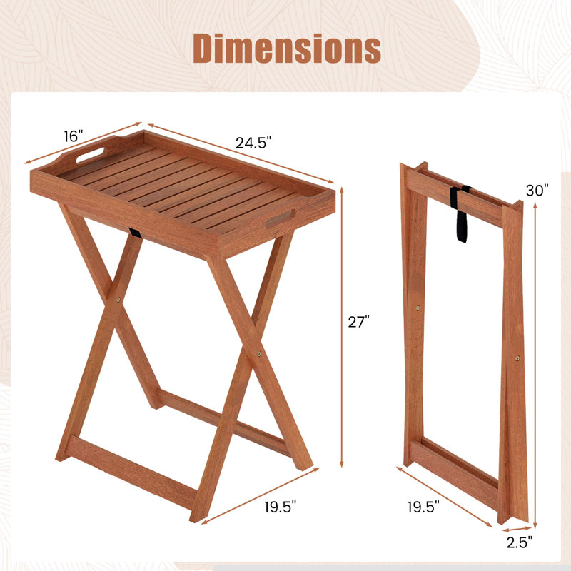  Table de patio en bois massif avec plateau bistro et plateau télé amovible, 1