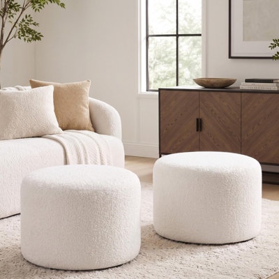 Anease 22.6" Modern Round Upholstered Pouf Ottoman