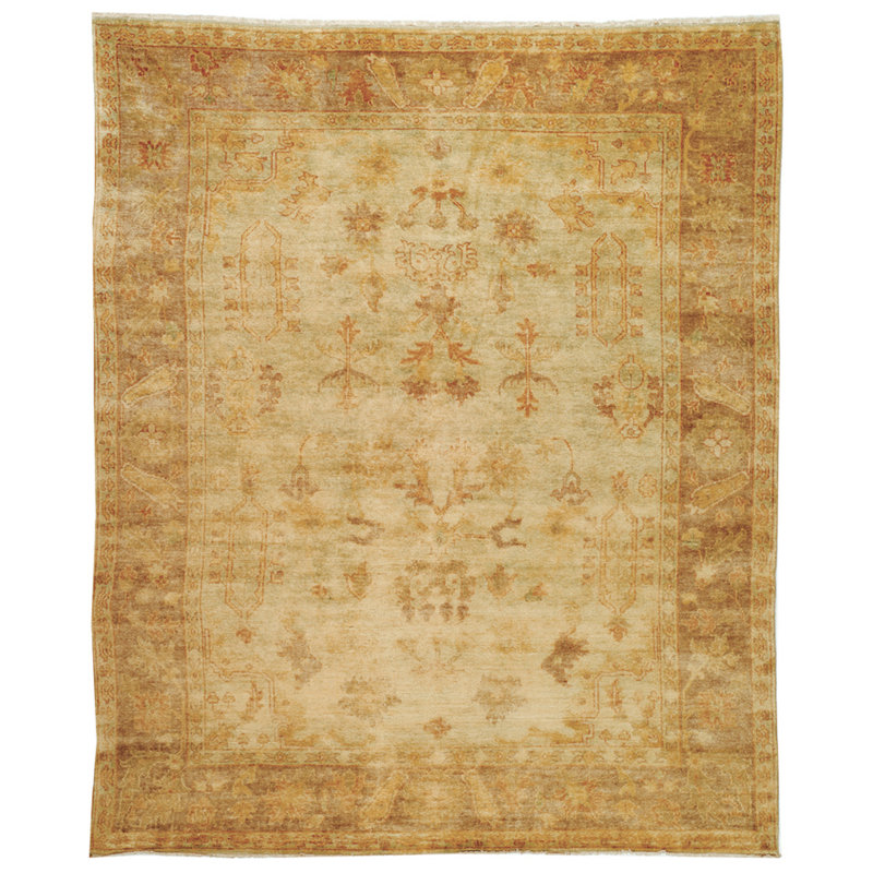 Oushak Oriental Hand-Knotted Wool Soft Green/Rust Area Rug, Rectangle 4' x 6'