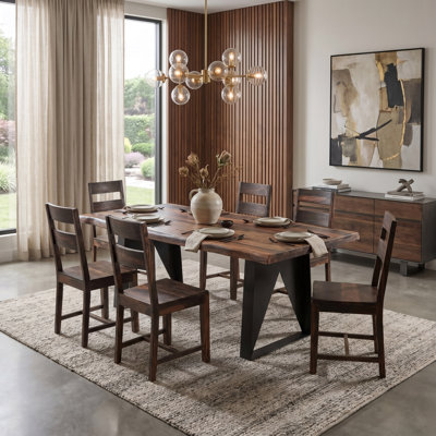 Chaliyah 80" Solid Wood Dining Table with Iron Legs in Brown