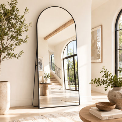 Oversized Large Arched Metal Full Length Mirror, 3 Installation Ways Freestanding, Leaning & Wall Mounted Full Body Floor Mirror for Bedroom, Entryway, Living Room & Cloakroom