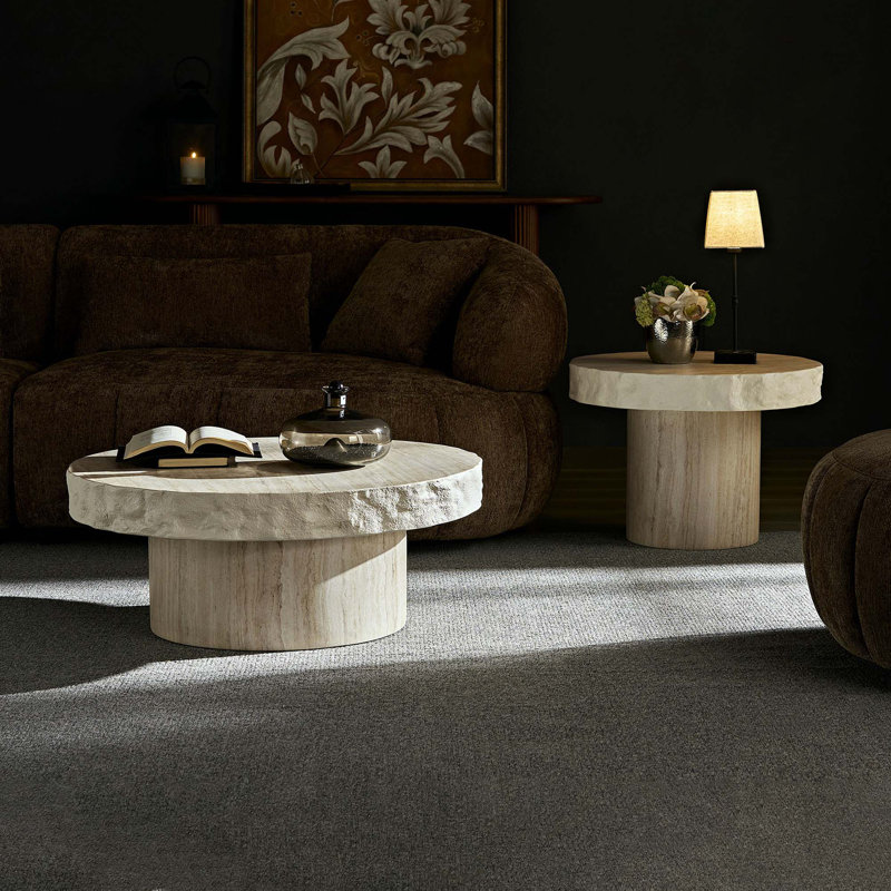 Ensemble de 2 tables basses modernes à texture artificielle, aucun assemblage requis