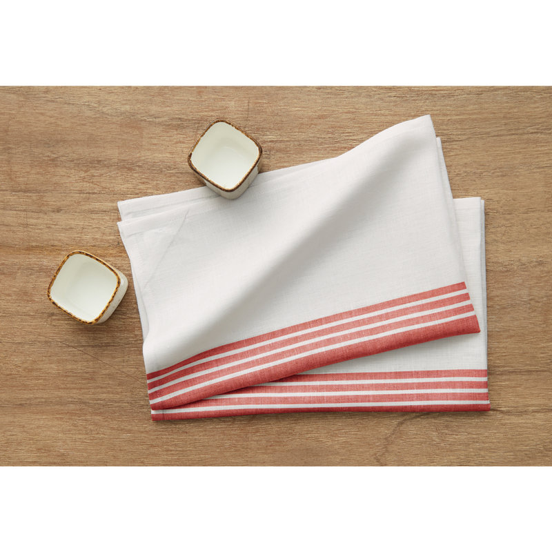 Farmhouse - 100% Pure Linen Kitchen Towel, Red and White