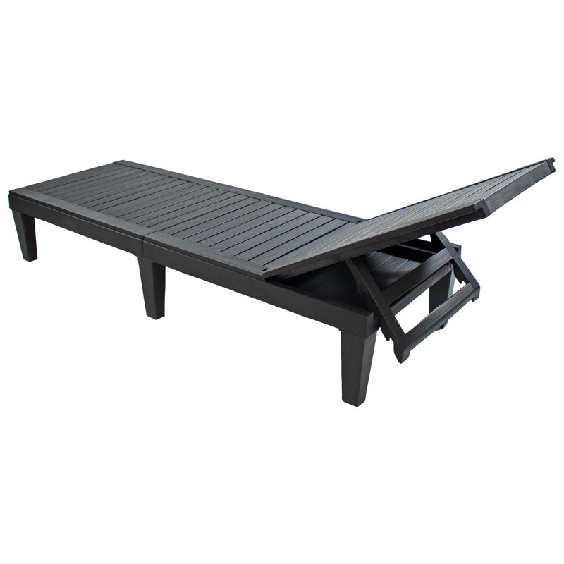 Chaise longue noire en résine de polypropylène réglable à 5 positions - ensemble de 2