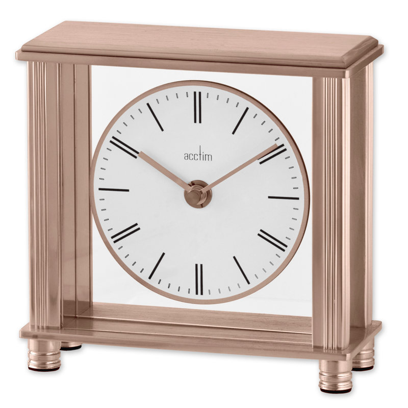 Acctim Shelford Mantel Clock Quartz Polished Metal & Glass Floating Effect Rose Gold
