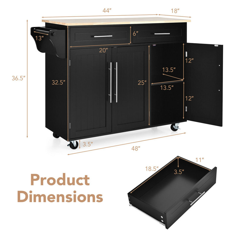 Aristel Metal Kitchen Island, Black