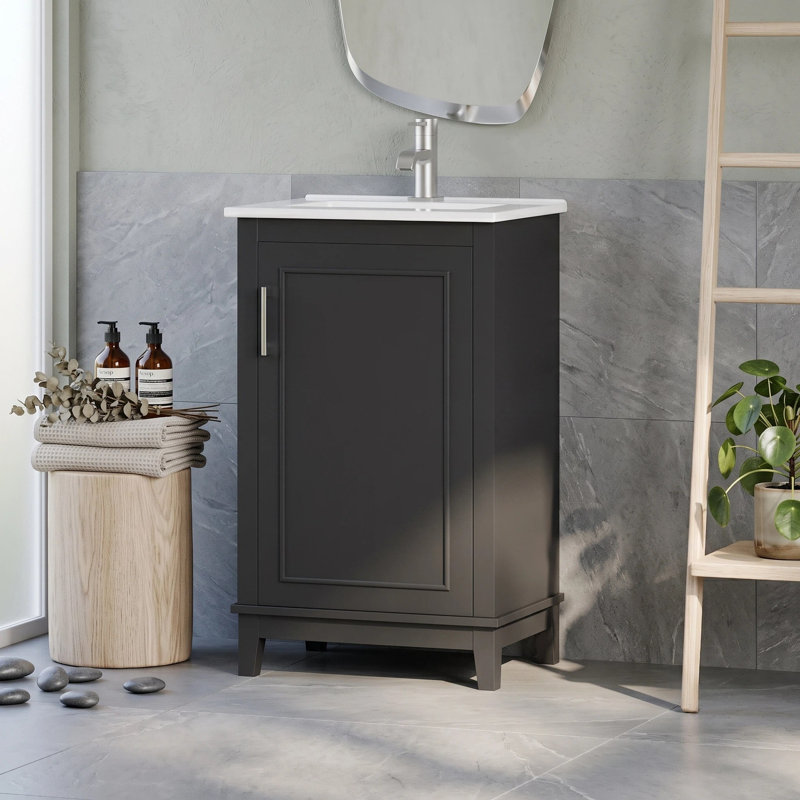 Compact Freestanding Bathroom Vanity with Ceramic Sink, Black