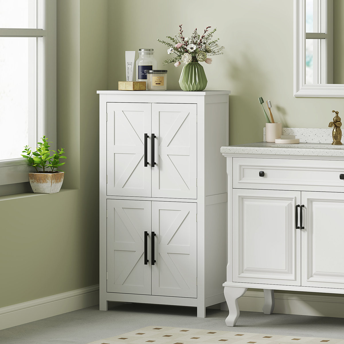 Gracie Oaks Bathroom Floor Cabinet, Farmhouse Bathroom Cabinet With ...