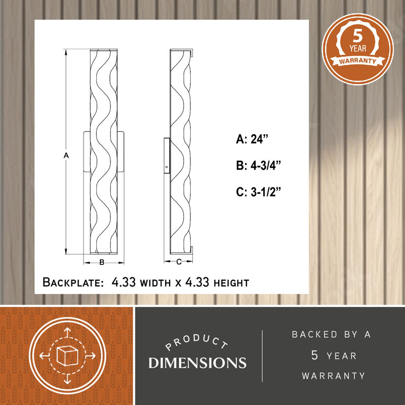 Carnesville 1-Light 24 inch Wide Chrome Contemporary Bathroom Vanity Lighting Fixture, Clear Wave Glass Shade, Dimmable, Integrated LED, Over the Mirror or Side Mounted Wall Sconce