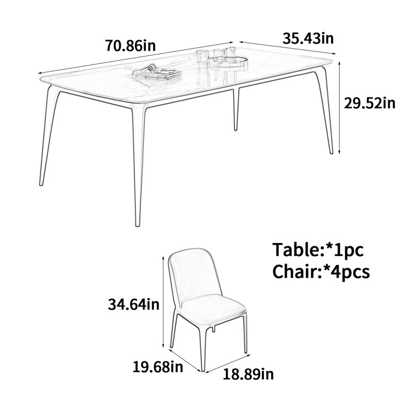Simple Rock Slab Dining Table, 29.52"H x 70.86"L x 35.43"W