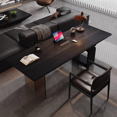 Light Luxury Minimalist Brown Pine Solid Wood Desk, Home Study Office Storage Table, Console Table Behind Living Room Sofa