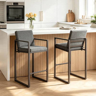 Ensemble de 2 tabourets de patio pour l'extérieur, hauteur de bar avec coussins pour le jardin