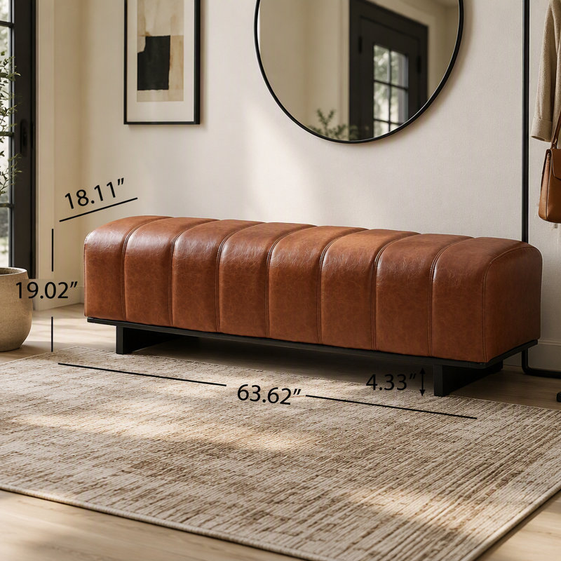 Banc de salle à manger d'intérieur avec pieds en bois d'hévéa, Brown-PU