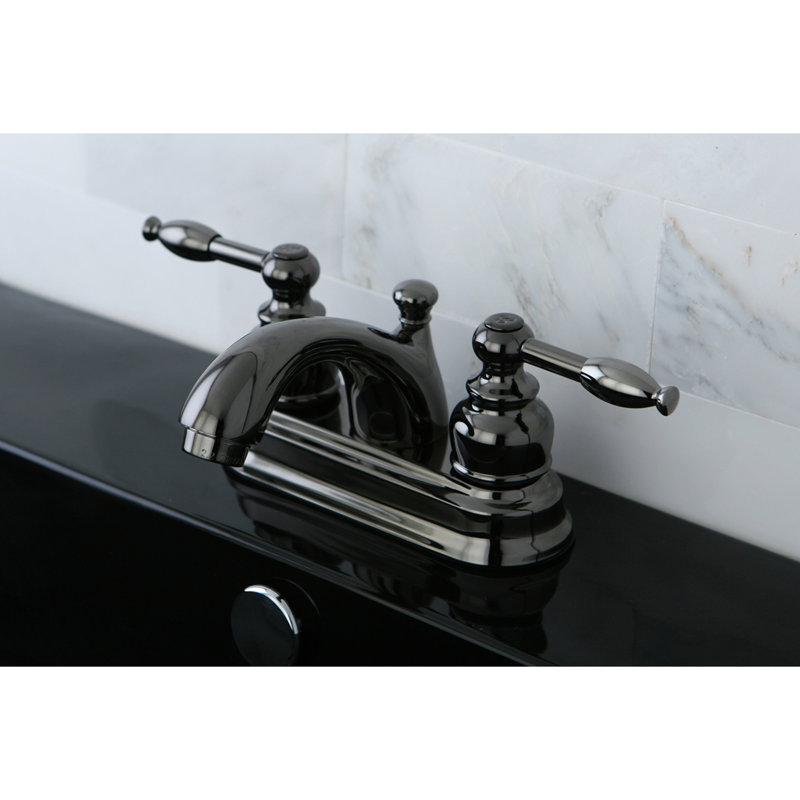 Kingston Brass Water Onyx Two-Handle 3-Hole Deck Mount 4" Centerset Bathroom Faucet with Plastic Pop-Up