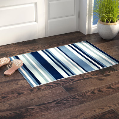 Jonathon Striped Handmade Flatweave Blue Area Rug