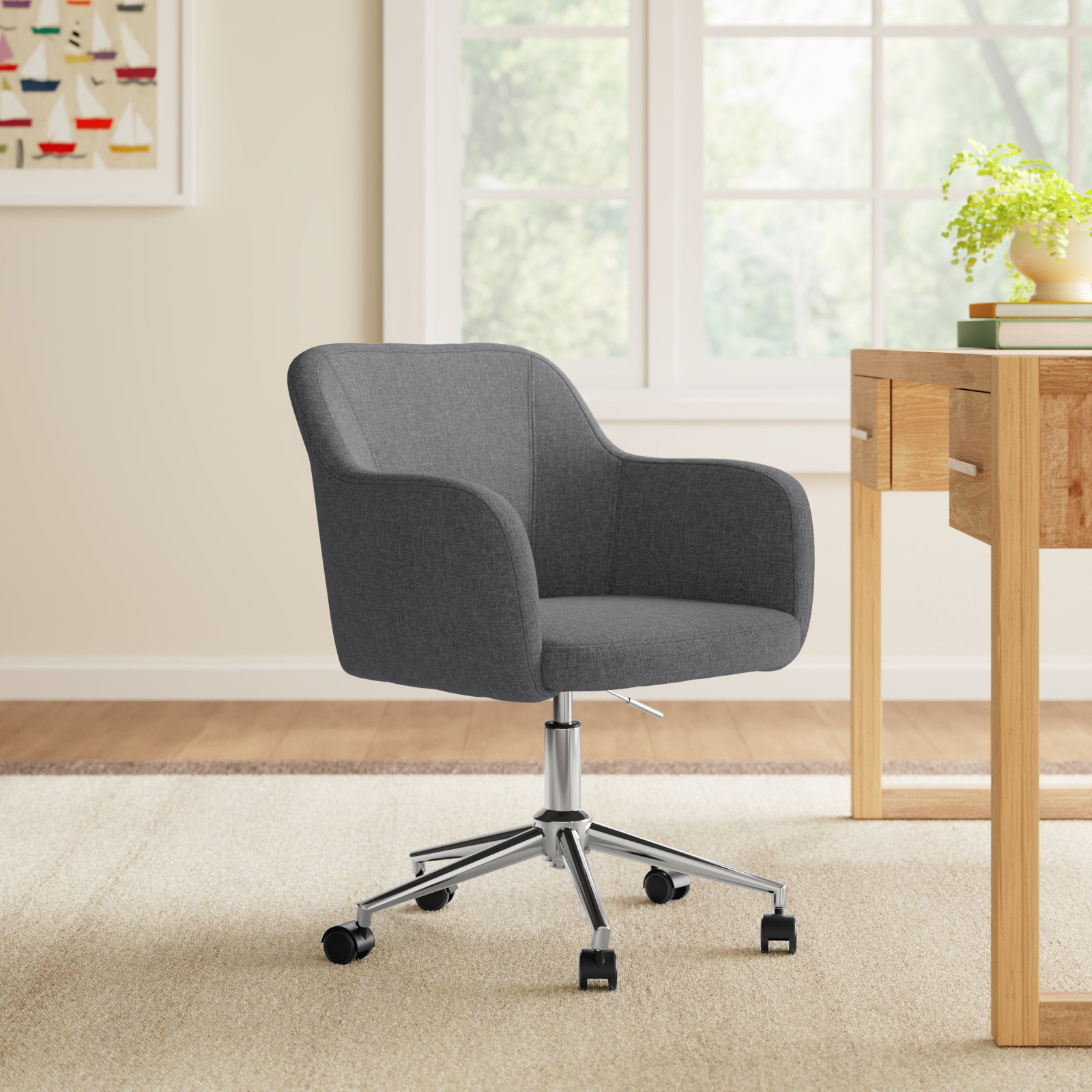 Imbali Swivel Office Chair, Gray, Linen