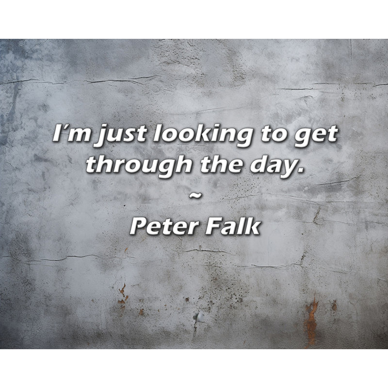 Citation artistique «Je cherche juste à passer la journée». Toile tendue par Peter Falk