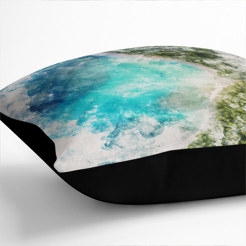 Beautiful Beach Watercolour Square Throw Cushion, 55cm H x 55cm W x 20cm D, Black