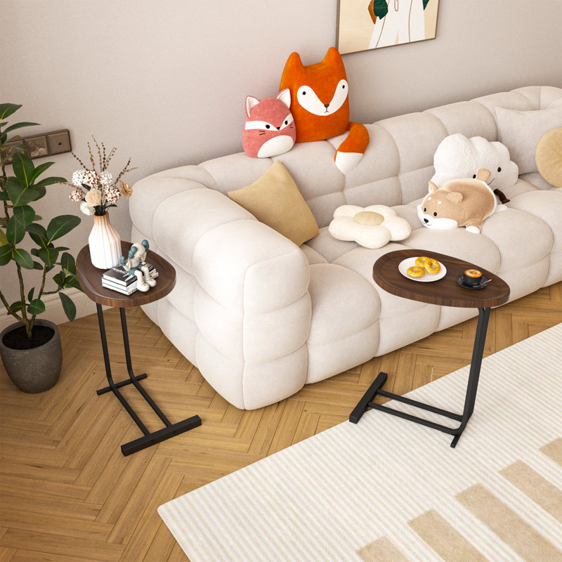 Table d'appoint en forme de C 2 pièces, table de bout en C pour canapé et table de chevet, tables d'appoint Couch, table de bout en C en bois avec glissière en métal pour le salon de la chambre à coucher