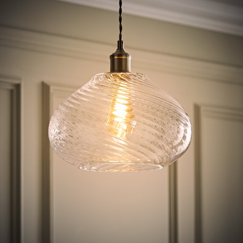 Corinne Twill Spiral Bulbous Glass Easy Fit Pendant Lamp Shade, Clear