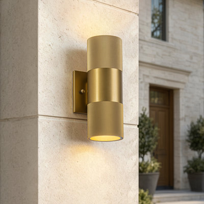 10" Modern Brushed Gold Outdoor LED Wall Sconce