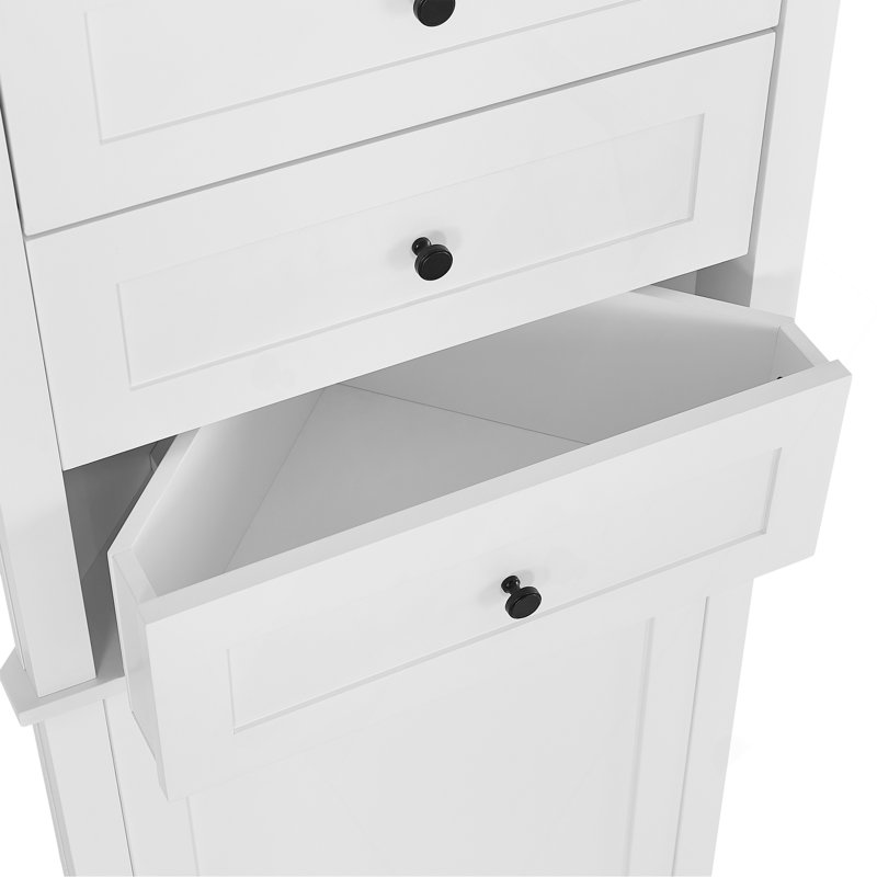 Armoire haute triangulaire avec 3 tiroirs et tablettes réglables pour la salle de bain, la cuisine ou le salon, Blanc