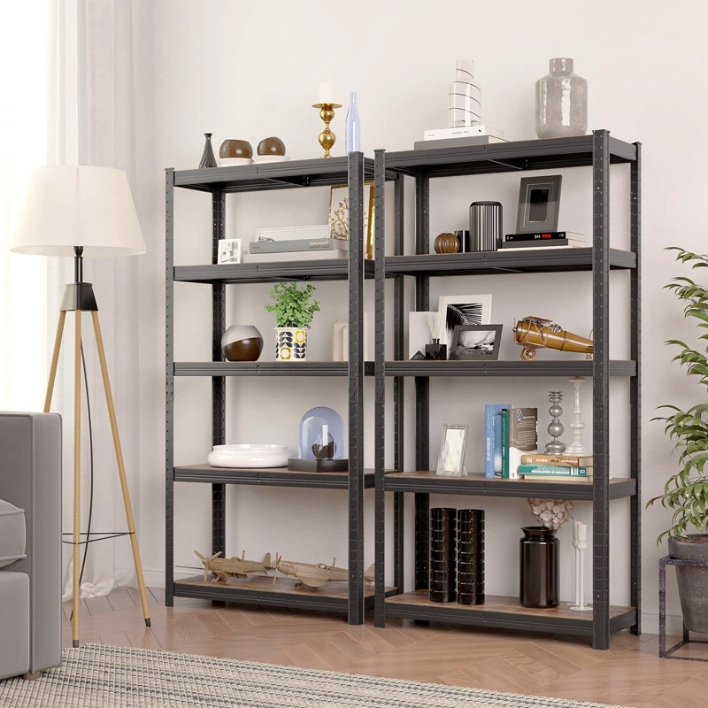 Desi Steel Standard Bookcase, 180cm H x 90cm W x 40cm D, Rustic Brown/Black
