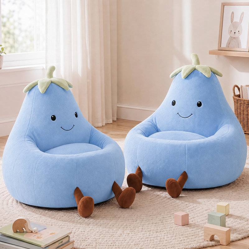 Kannon Cartoon Eggplant Bean Bag Chair, Kids Room Eggplant Sofa With Washable Sofa Cover Or Reading, Lounging And Watching TV