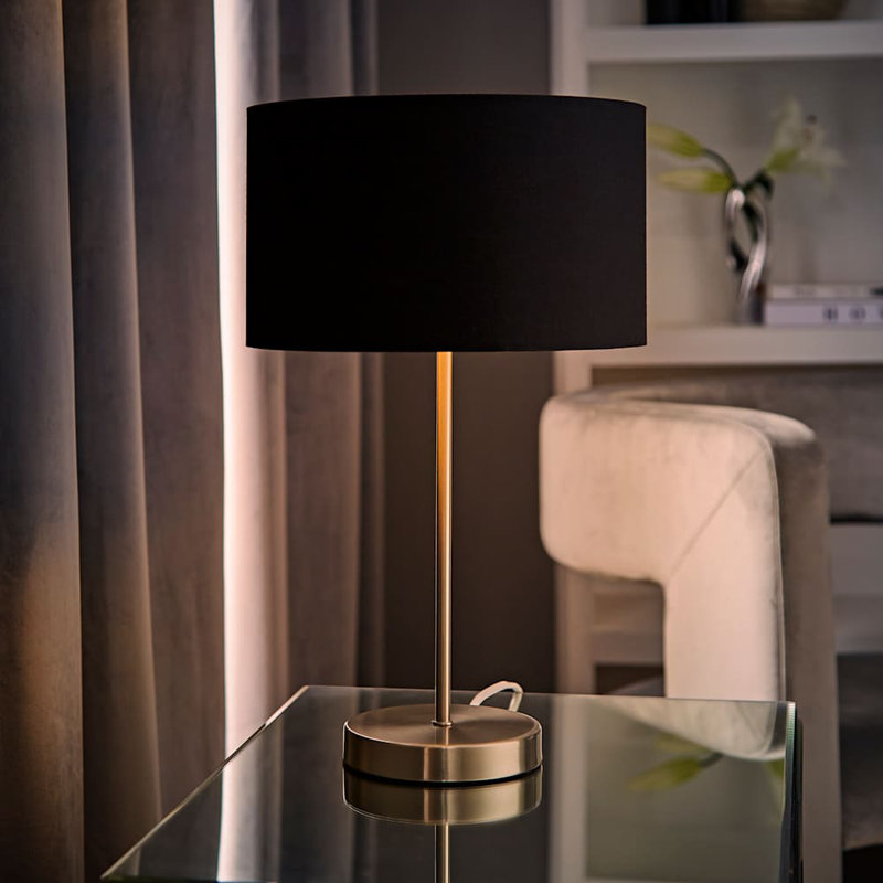 Darraich Metal Table Lamp, No, Silver Base/Black Shade