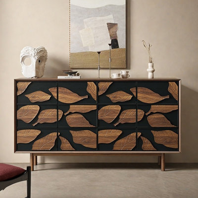 Vintage Carved Storage Cabinet Sideboard