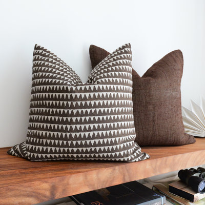 2-Piece Brown Block Print & Woven Cotton-Linen Decorative Pillow Cover Set