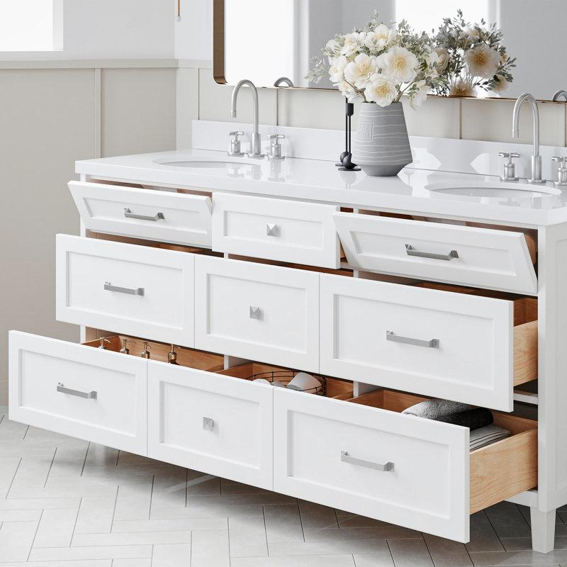 ARIEL Monroe 73 Double Sink Bathroom Vanity with Pure Quartz Top, White