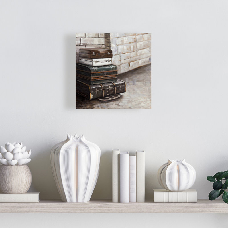 Quatre vieilles valises de voyage en toile brune | Décoration intérieure, H 8 po x l 8 po