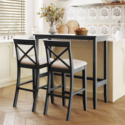 Rectangular Wood Bar Height Dining Set Kitchen Breakfast Nook With 2 Chairs