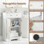 Armoire de rangement pour salle de bain, buffet avec 2 portes et tiroir blanc + or-129961297