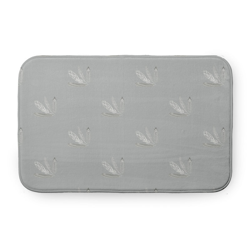 Tapis de bain à motif de plumes, L 21 po x L 34 po, Gris