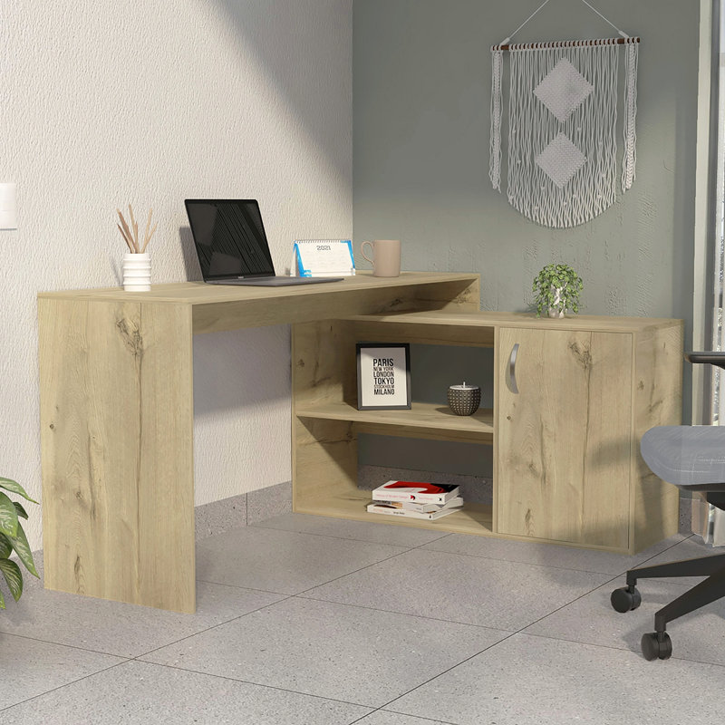 Bureau d'écriture en L à 2 tablettes, Chêne clair